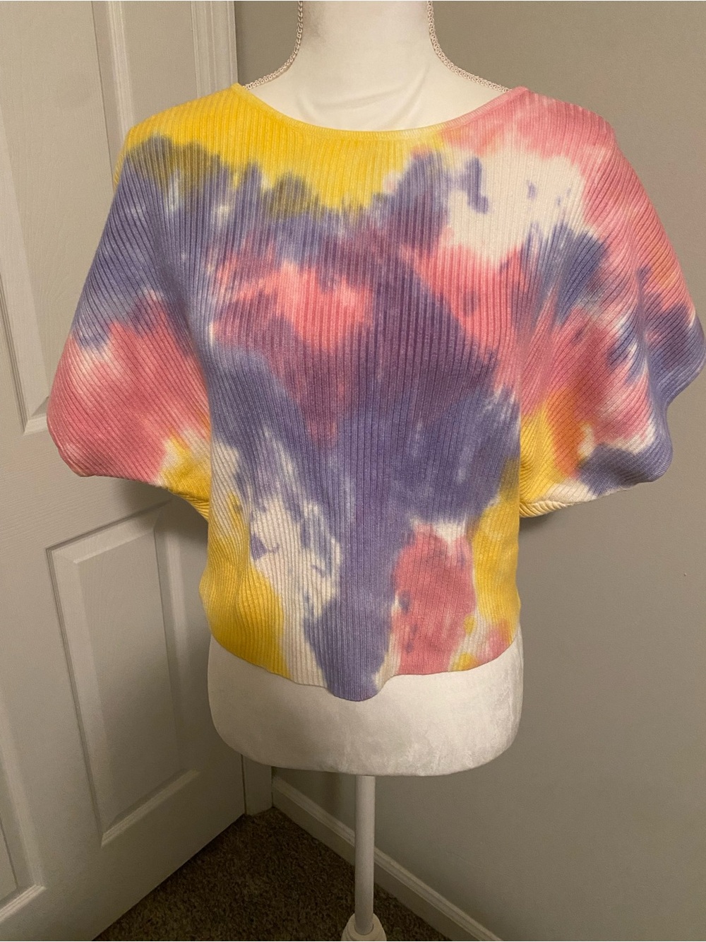 Tie-Dye Ribbed Knit Cropped Sweater Top by Promesa Size L